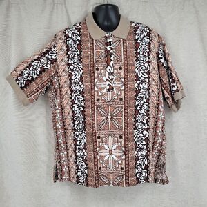 Hilo Hattie Vintage Hawaiian Polo Shirt Brown Tan Men's Size XL
